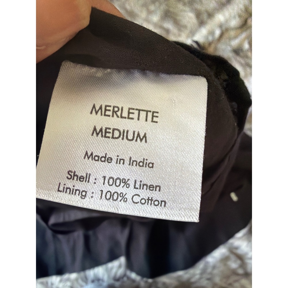 Merlette New York Black Linen Embroidered Split Neck Tunic Dress Long Sleeve - Picture 9 of 9